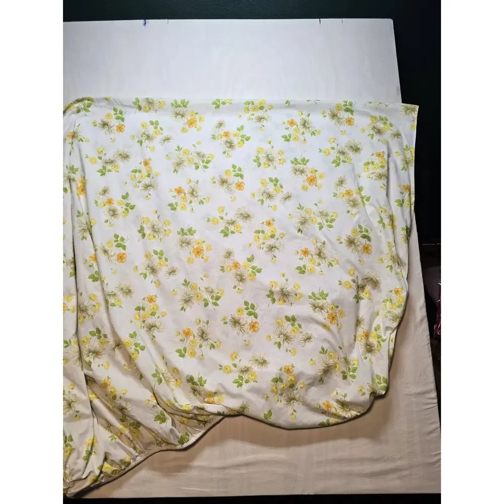 Vintage Flower Song Floral Twin Fitted Bed Sheet Yellow